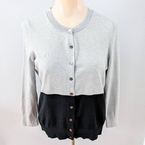 Banana Republic Silk Gray and Black Color Block Cardigan Sweater - Picture 1 of 3